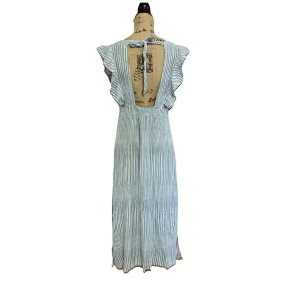 Womens Maxi Dress Ruffles Sleeveless Vneck Summer Spring Beach Coastal MEDIUM - Picture 3 of 12